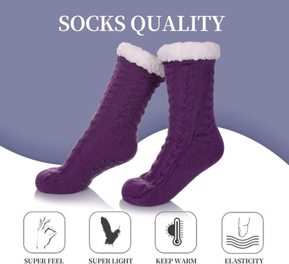 Women'S Winter Super Soft Warm Cozy Fuzzy Fleece-Lined with Grippers Slipper Socks