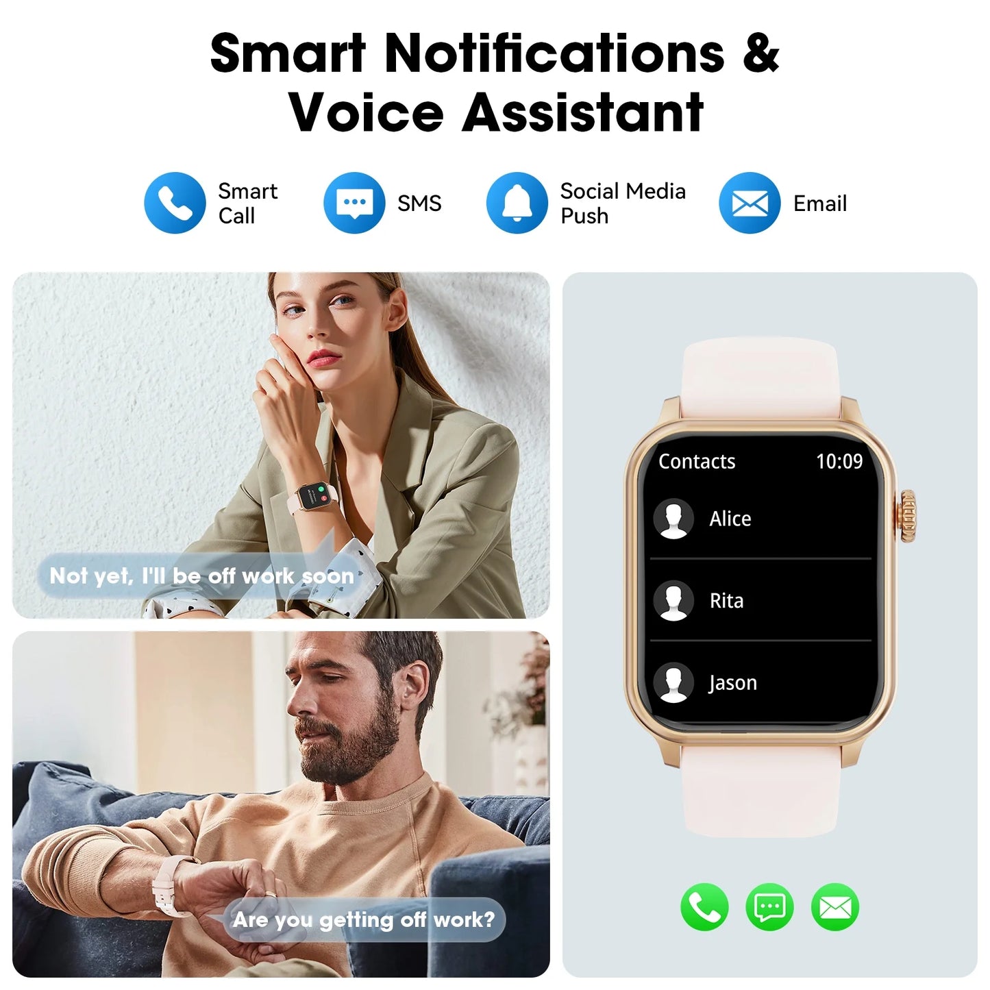 46Mm Extra Large Battery Smartwatch, (Answer Make Calls/Standby Time 60 Days/120+ Sport Mode)Fits for Android and Iphone Devices,Perfect Gift (Pink)